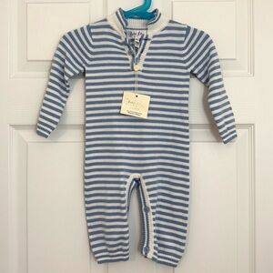 Rachel Riley Baby Boy Striped Babysuit 6M Blue Ivory Knit Long Sleeve Outfit